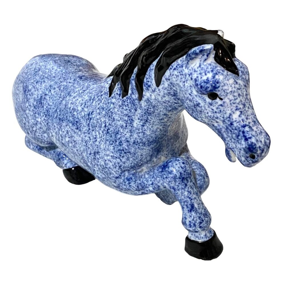 Enesco Blue Ceramic Horse Figurine 8" Made in Taiwan 2000s Equine Home‎ Decor
